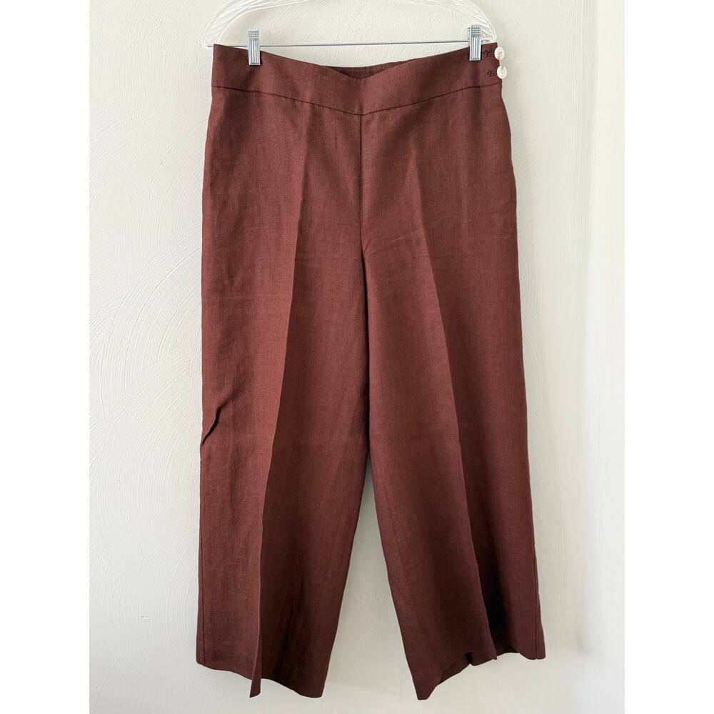 Talbots 100% Linen Wide Leg Cropped Pants size 10 Brown